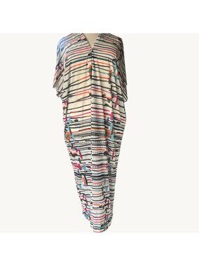 Agua de Coco One Size NEW Multicolor Abstract Print Cover Up Maxi Kaftan Dress